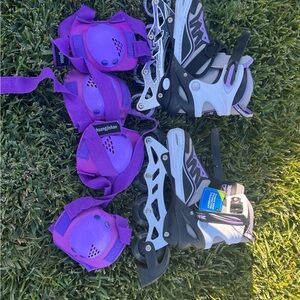 Purple and Black Rollerblades with Protective Gear